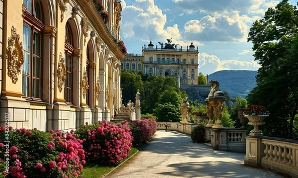 Fototapeta Design a flag featuring SchÃ¶nbrunn Palace for "Austria," realistic photo