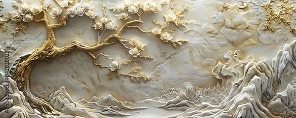 Obraz Japanesestyle stucco, golden highlights, modern, highresolution, soft shadows