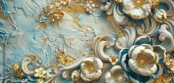 Fototapeta Stucco molding with intricate latticework, Moorish style, rich colors, digital painting, exotic design