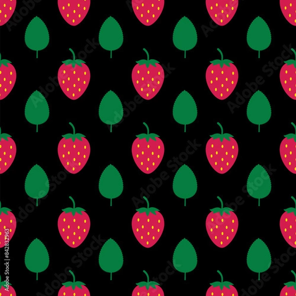 Fototapeta Strawberry seamless pattern. Summer berries vector background.  Vector template for fabric, textile, wallpaper, wrapping paper, scrapbooking etc.