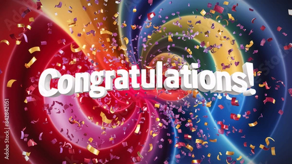 Fototapeta Congratulations Celebration with Colorful Swirling Background and Confetti Explosion for Festive Announcements