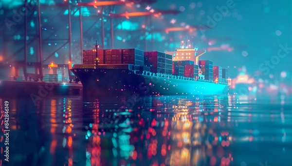 Fototapeta Revolutionary Smart Technology In Global Logistics Partnership: Industrial Container Cargo Freight Ship And Internet Of Things For Instant Worldwide Shipping And Online Orders.