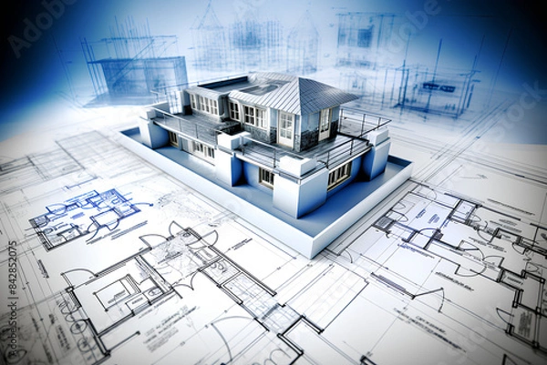 Obraz A photo of blue prints home Plans