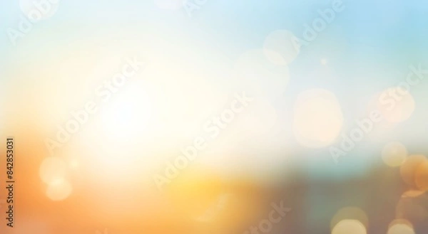 Fototapeta Natural background blurring warm colors and bright sun light. Bokeh or Christmas background Green Energy at sky sunny color orange light patterns plain abstract flare evening clouds blur.