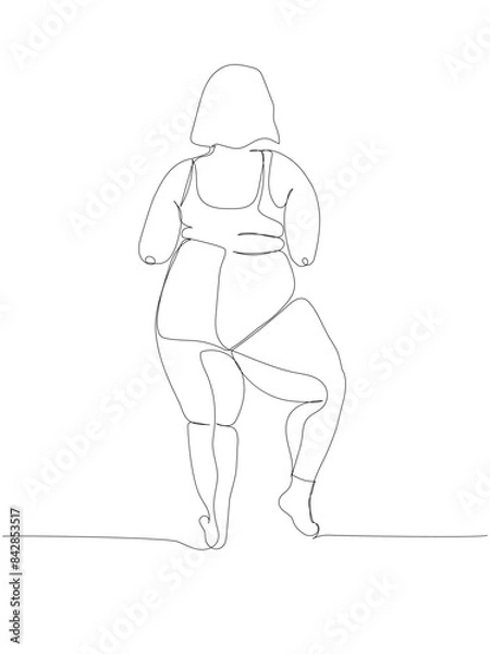 Obraz extremely obese woman one line art. Continuous line drawing of body positive, overweight, plus size model, XL, health, fashion, self acceptance.