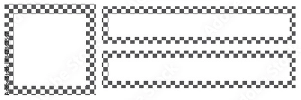 Fototapeta Rectangle frame with checkered print on borders. Rectangular vignette with checkerboard, race flag or chess game pattern isolated on white background. Vector illistration. EPS 10 Save to Library