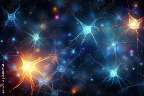 Obraz Another image showing interconnected neurons with glowing synapses