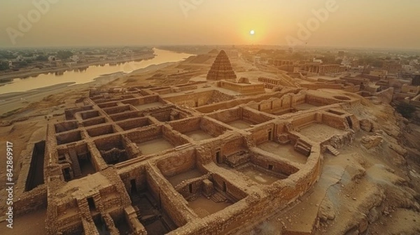 Fototapeta Aerial view of the ancient Mohenjo-Daro ruins in the Sindh province