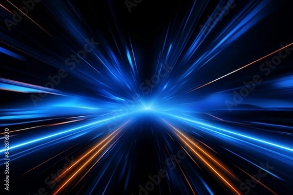 Fototapeta Dynamic abstract background with futuristic blue light beams and motion blur effect, ideal for technology and innovation themes.