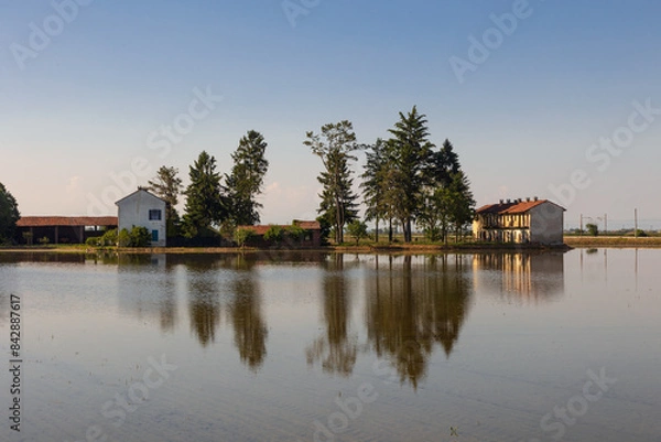 Fototapeta Cascina Cattedrale abbandonata tra le risaie a Borgolavezzaro in Piemonte