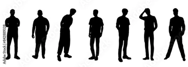 Fototapeta Set of standing man silhouettes. Used for decoration, advertising design, websites or publications, banners, posters and brochures.