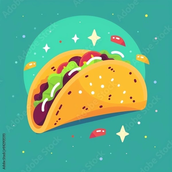 Fototapeta Delicious taco with filling and toppings on a green background.