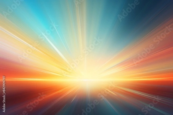 Fototapeta Vibrant abstract sunrise horizon with colorful dynamic light streaks representing positivity, energy, and new beginnings.