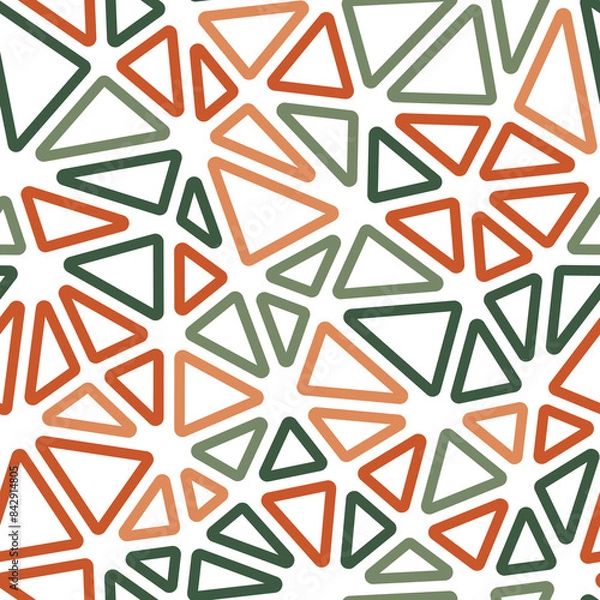Fototapeta Triangles pattern geometric design. Medium triangle size. Multiple colors style. Rounded triangles outlined. Repeatable pattern. Autumn foliage. Vibrant vector tiles. Seamless vector illustration.