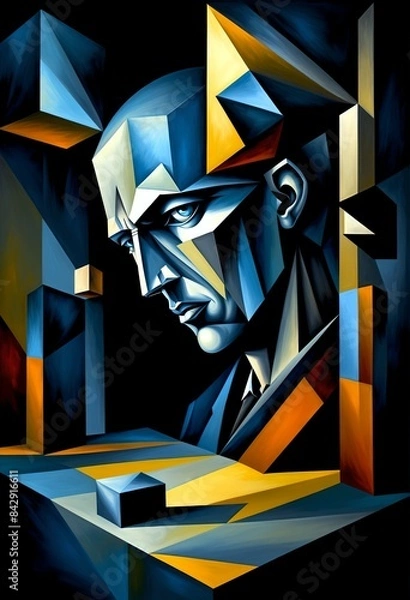 Fototapeta Loneliness. Inspired by the art of cubism, a painting depicting the fight against depression and interpersonal relationships in the modern world. African modern abstract art