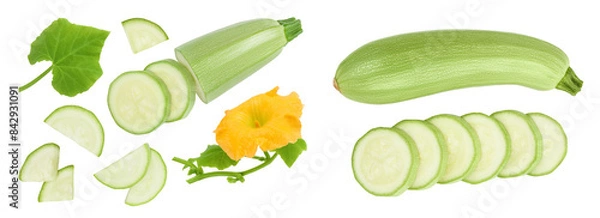Fototapeta zucchini or marrow isolated on white background with full depth of field. Top view. Flat lay