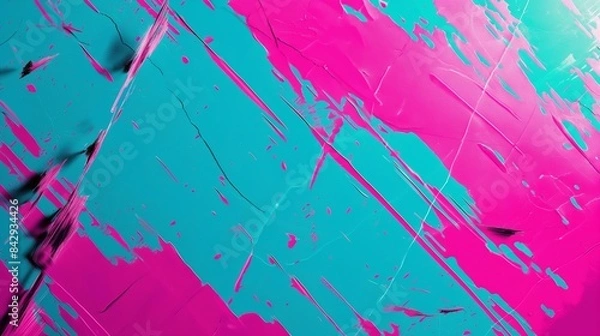 Fototapeta Luminous neon paper texture with vibrant streaks of hot pink and electric blue, creating a lively abstract background.