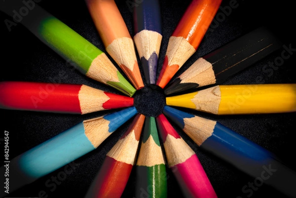 Obraz Colored pencils on black background