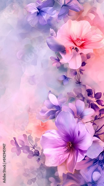Fototapeta Pastel flower background. Colorful pastel Purple pink and white. Backdrop with space for text. Eye-catching background for social media and printing design. 