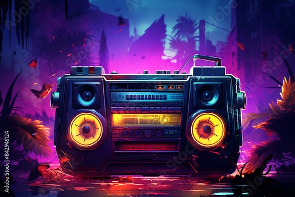 Fototapeta Neon-Lit Boombox