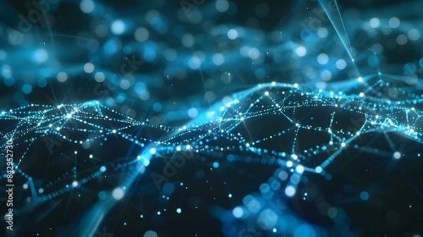 Fototapeta A complex digital network with interconnected nodes, representing the flow of information and advanced communication technology.