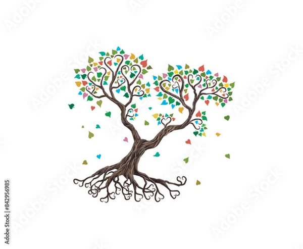 Obraz abstract love tree with multicolored heart leaves shaped.