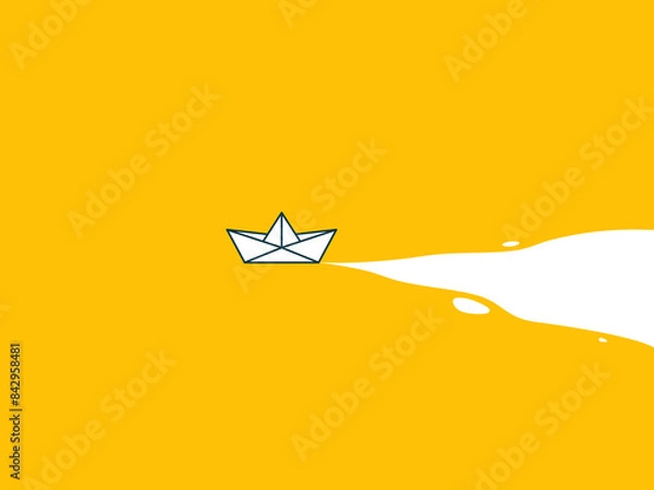 Fototapeta A paper boat on a yellow background. Isolated Vector Illustration