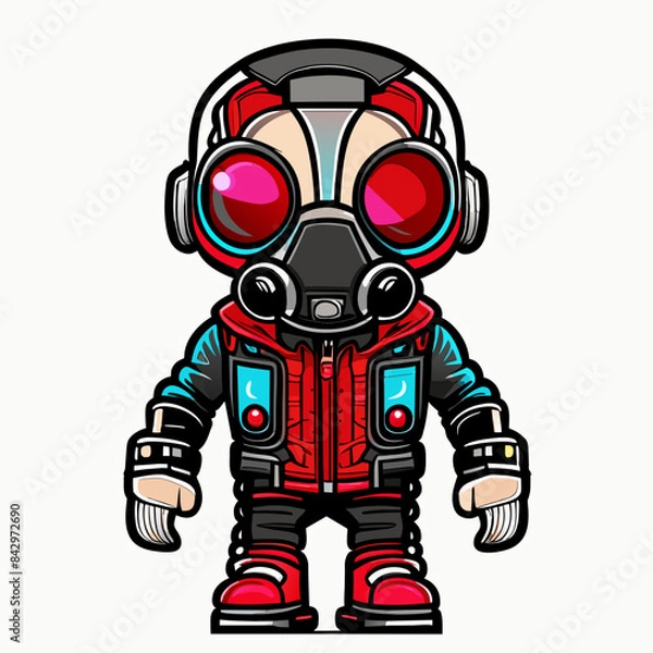 Fototapeta "Charming Cyberpunk Mascot Concept for Print and Digital Media: Frontal Pose Illustration"