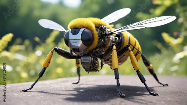 Fototapeta Mechabee: Innovative Robotic Bee Design, Bioengineering Breakthrough, Eco-Friendly Tech, Generative AI