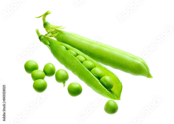 Obraz Fresh green peas in pods on white background add healthy