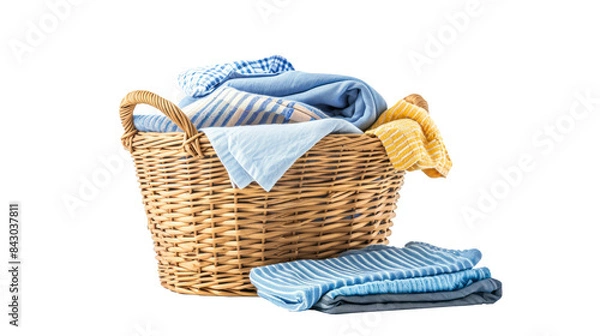 Fototapeta Clean clothes and Wicker basket isolated on transparent background.