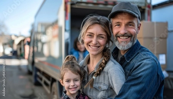 Obraz Happy Family Moving Day In Front Of Truck