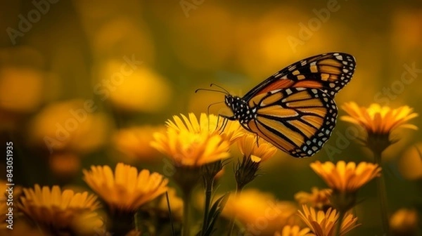 Fototapeta a softly blurred butterfly and yellow flower