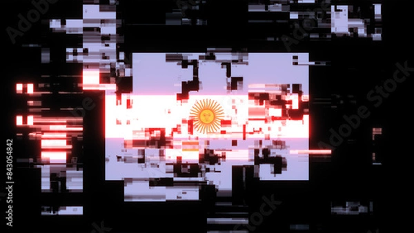 Fototapeta 3D rendering flag Argentina with screen effects of technological glitches