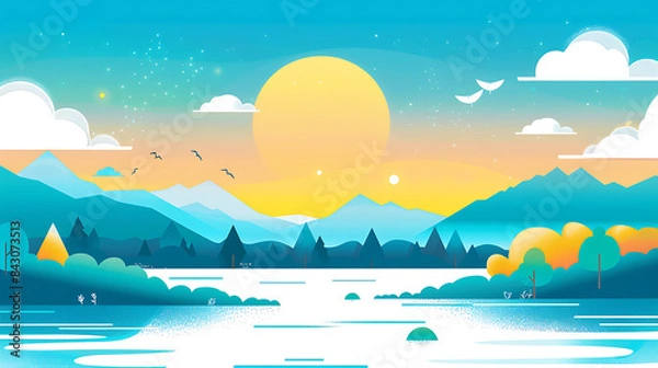 Fototapeta flat landscape illustration