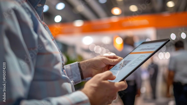 Obraz Representative at Trade Show Booth Interacting with Touchscreen Display