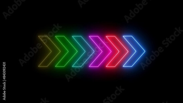 Obraz Glowing Neon six Arrow Instruction Pointer. Abstract directional neon arrow loop loading icon.
