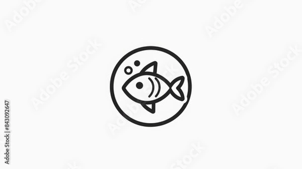 Obraz Simple Fish. Logo Design of Fish with Monoline Style in Circle Shape