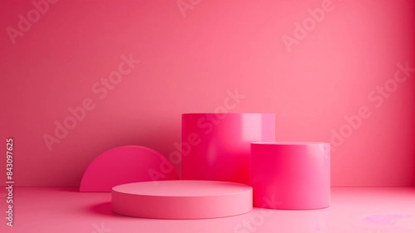 Fototapeta Sets Composition of steps realistic Minimal background. simple podium  pink  color background environment with copy space for product presentation. 3d rendering illustration.
