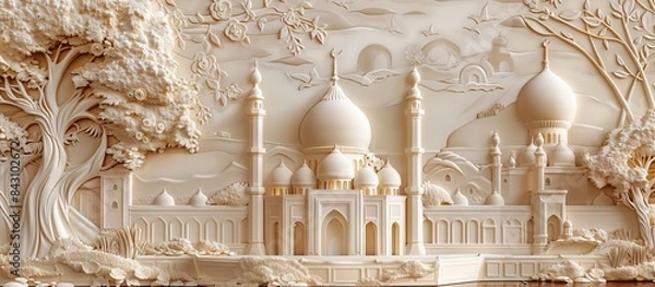 Obraz Beautiful mosque 3d relief wallpaper. Mural wallpaper. Wall art. AI generated illustration.