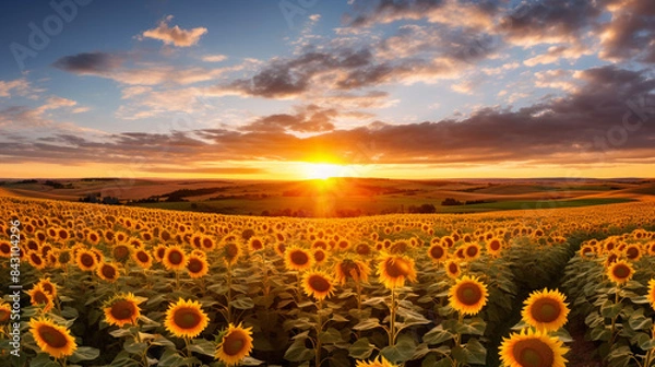 Obraz sunset over the sunflower field
