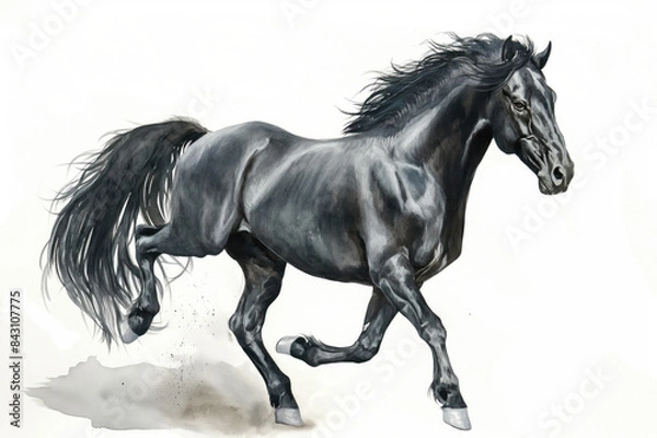 Fototapeta Horse. Intricate watercolor depiction. Set against a white canvas. Creative conceptual representation of equine grace. Abstract brushwork blended with elements of realistic detail.