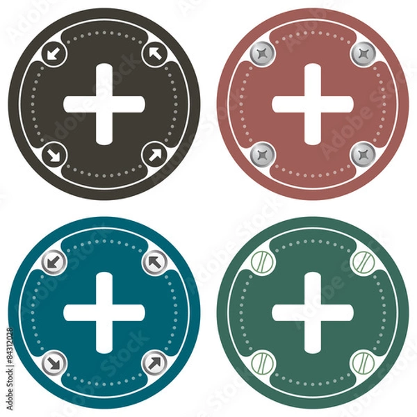 Obraz Set of four colored flat simple frames and plus symbol