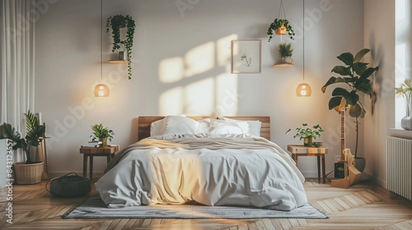 Fototapeta 3D render of bedroom