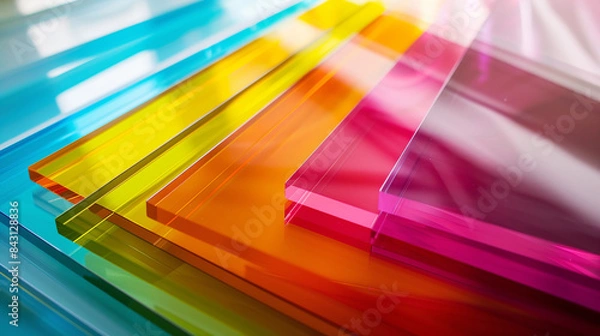 Fototapeta Thick sheets of transparent plexiglass in bright colors lying on top of each other