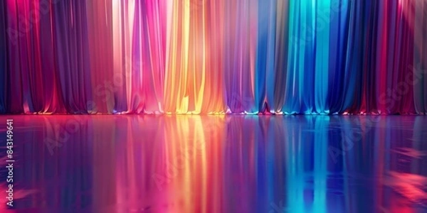 Fototapeta Colorful curtains and spotlights in a theater on an empty stage.