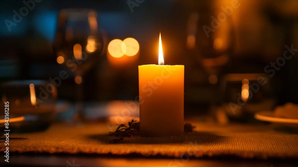 Fototapeta Candlelit Dinner Table Setting with Glasses