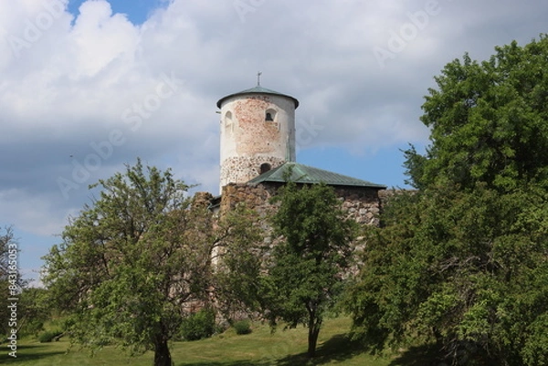 Fototapeta Stegeborg Castle is a ruined castle in St Anna parish, Söderköping, Östergötland, located on an island in a narrow sound at the bay of Slätbaken. 
