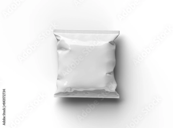 Obraz Packaging mockup template for a square polyethylene bag for food on a transparent background. 3d render