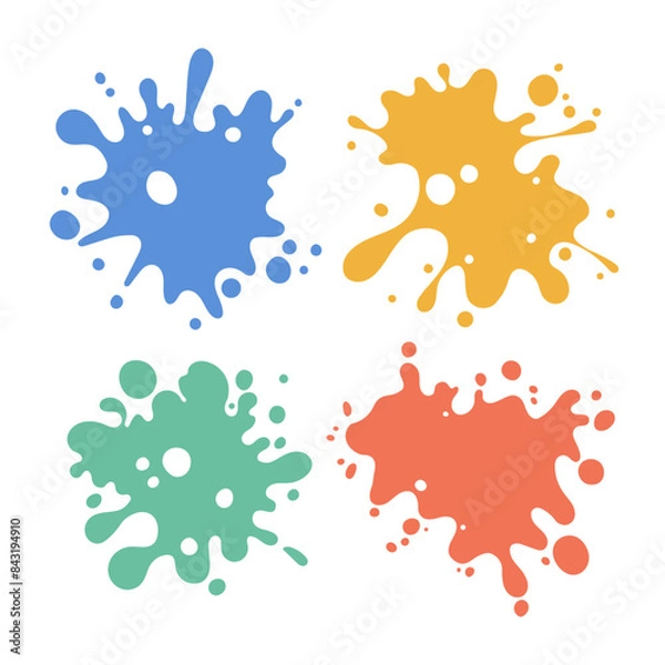 Fototapeta Color paint splatter. Colorful ink stains, abstract paints splashes and wet splats. Watercolor or slime stain vector set. Colorfull stain and splash, splat messy, inkblot splashing illustration.